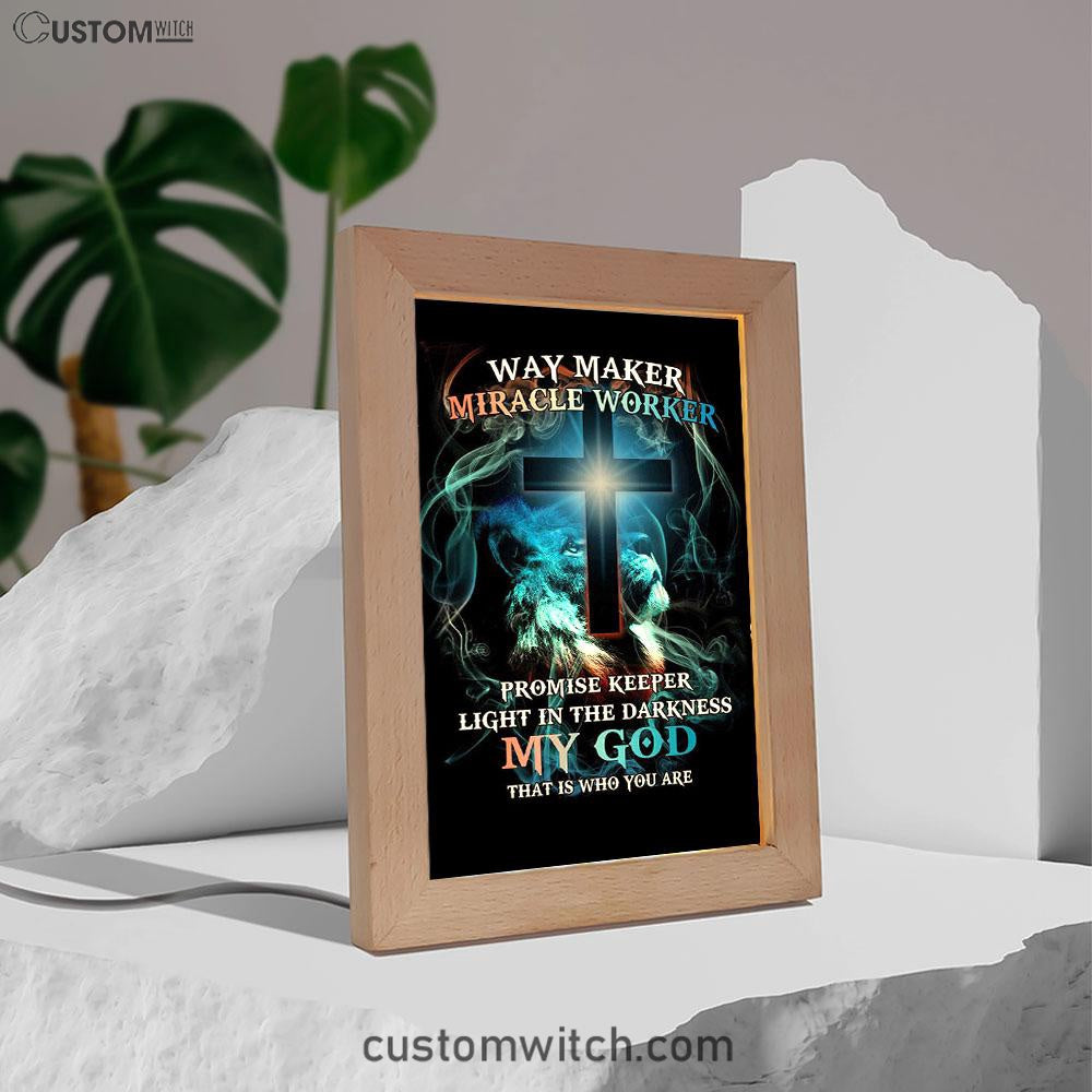 Way Maker Miracle Worker Lion & Cross Frame Lamp Art - Christian Frame Lamp - Religious Gifts Night Light