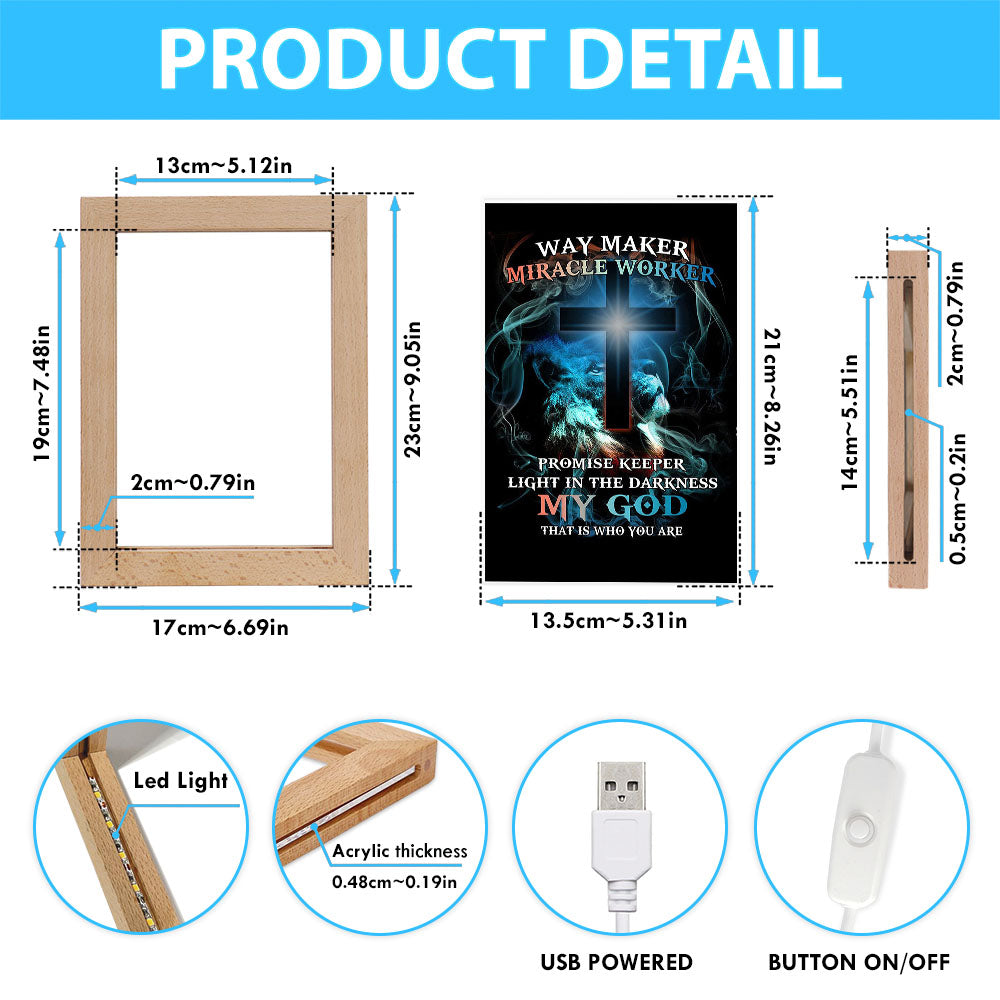 Way Maker Miracle Worker Lion & Cross Frame Lamp Art - Christian Frame Lamp - Religious Gifts Night Light