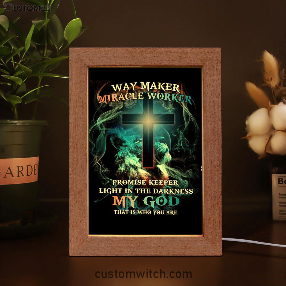 Way Maker Miracle Worker Lion & Cross Frame Lamp Art - Christian Frame Lamp - Religious Gifts Night Light