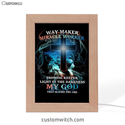 Way Maker Miracle Worker Lion & Cross Frame Lamp Art - Christian Frame Lamp - Religious Gifts Night Light