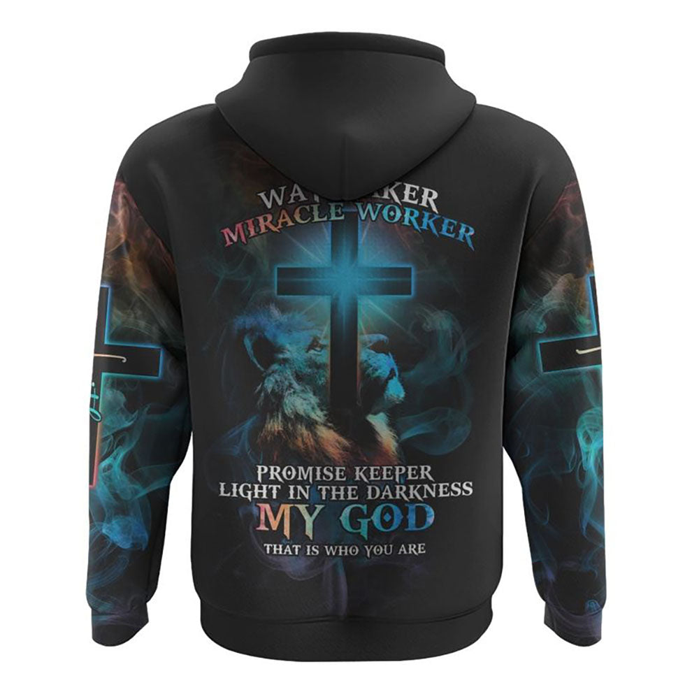 Way Maker Miracle Worker Lion Cross Light Colorful All Over Print 3D Hoodie, Christian Hoodie, Christian Sweatshirt, Bible Verse Shirt