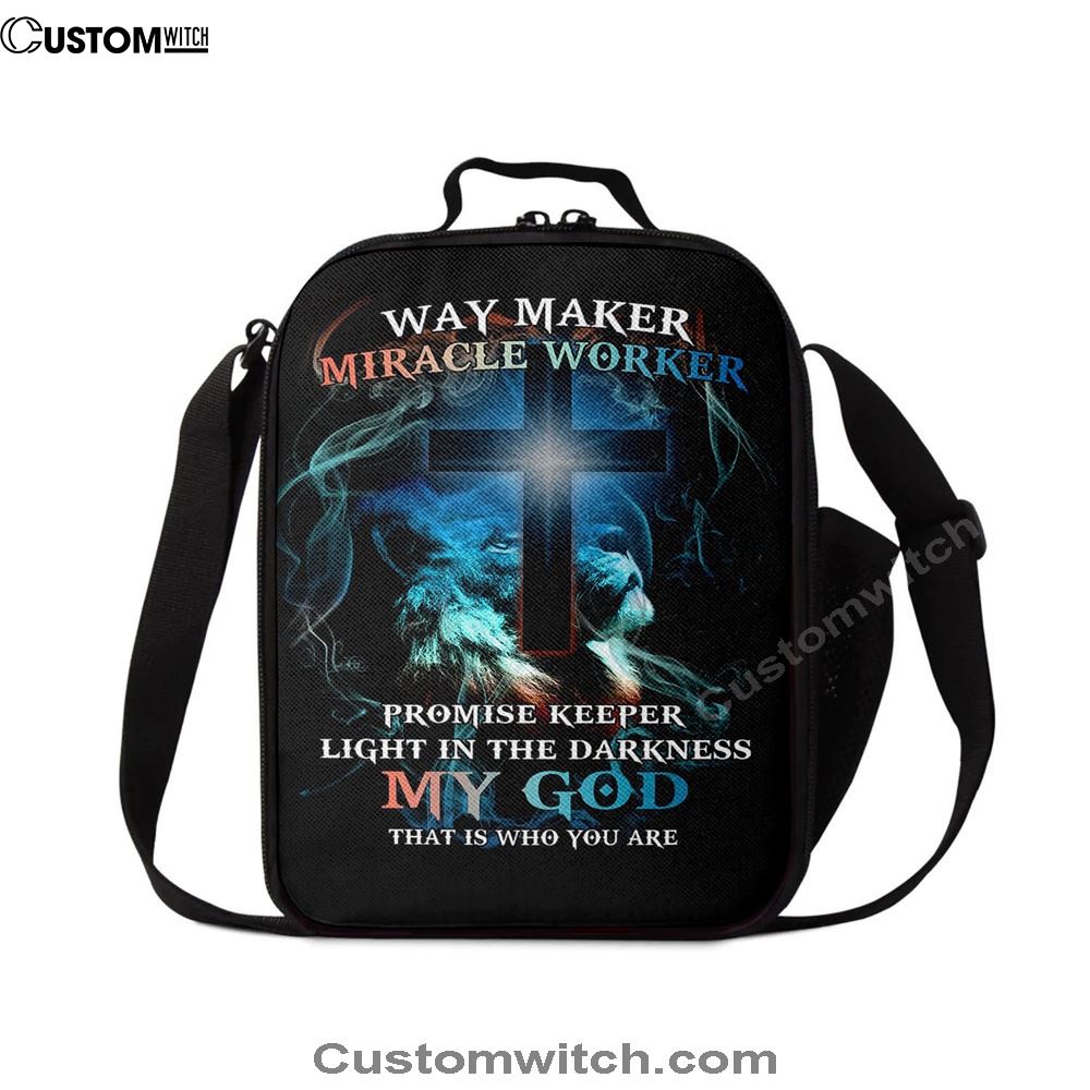 Way Maker Miracle Worker Lion & Cross Lunch Bag For Men And Women, Spiritual Christian Lunch Box For School, Work