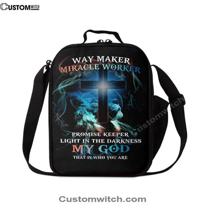 Way Maker Miracle Worker Lion & Cross Lunch Bag For Men And Women, Spiritual Christian Lunch Box For School, Work