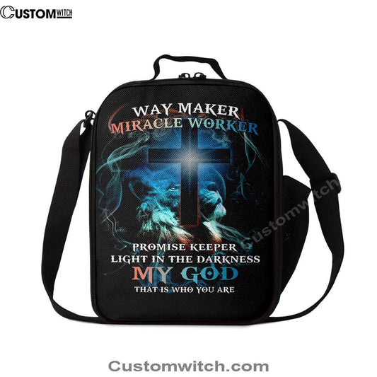 Way Maker Miracle Worker Lion & Cross Lunch Bag For Men And Women, Spiritual Christian Lunch Box For School, Work