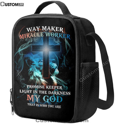 Way Maker Miracle Worker Lion & Cross Lunch Bag For Men And Women, Spiritual Christian Lunch Box For School, Work