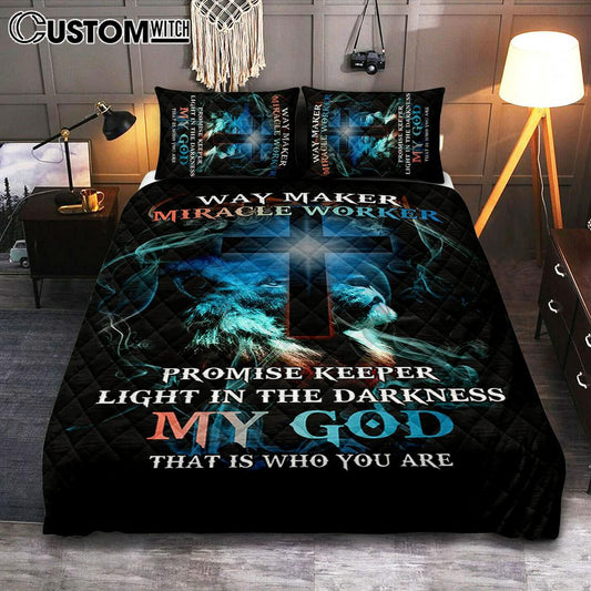 Way Maker Miracle Worker Lion & Cross Quilt Bedding Set Bedroom - Christian Cover Twin Bedding Quilt Bedding Set - Religious Quilt Bedding Set Prints