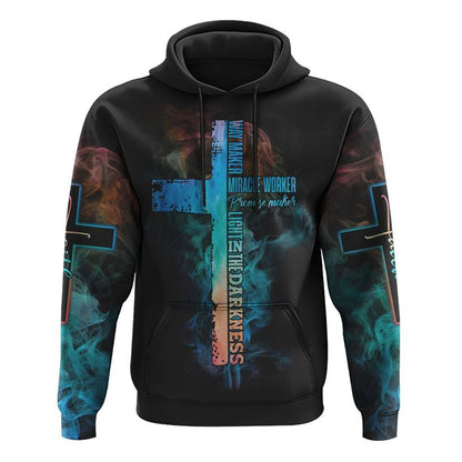 Way Maker Miracle Worker Lion Cross Smoke All Over Print 3D Hoodie, Christian Hoodie, Christian Sweatshirt, Bible Verse Shirt