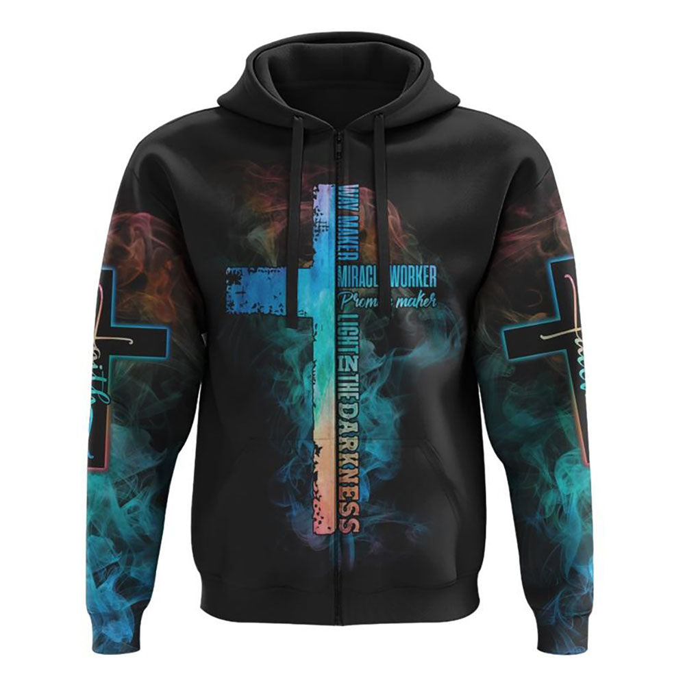 Way Maker Miracle Worker Lion Cross Smoke All Over Print 3D Hoodie, Christian Hoodie, Christian Sweatshirt, Bible Verse Shirt