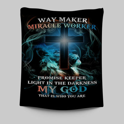 Way Maker Miracle Worker Lion & Cross Tapestry Wall Art - Christian Wall Tapestry - Religious Tapestries Wall Hanging Prints
