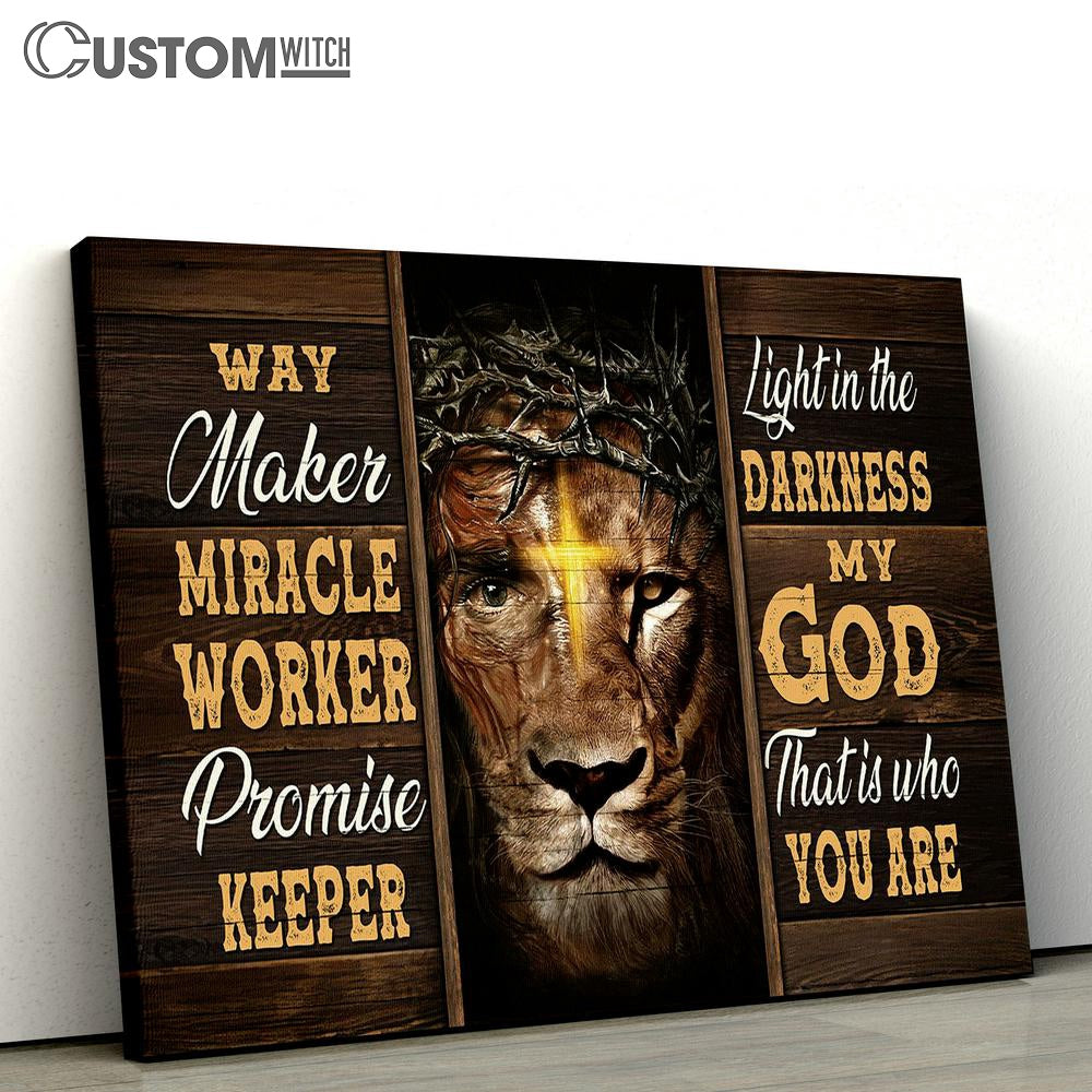 Way Maker Miracle Worker Promise Keeper Canvas - Lion Of Judah Cross Canvas Art - Christian Wall Art Decor - Bible Verse Canvas