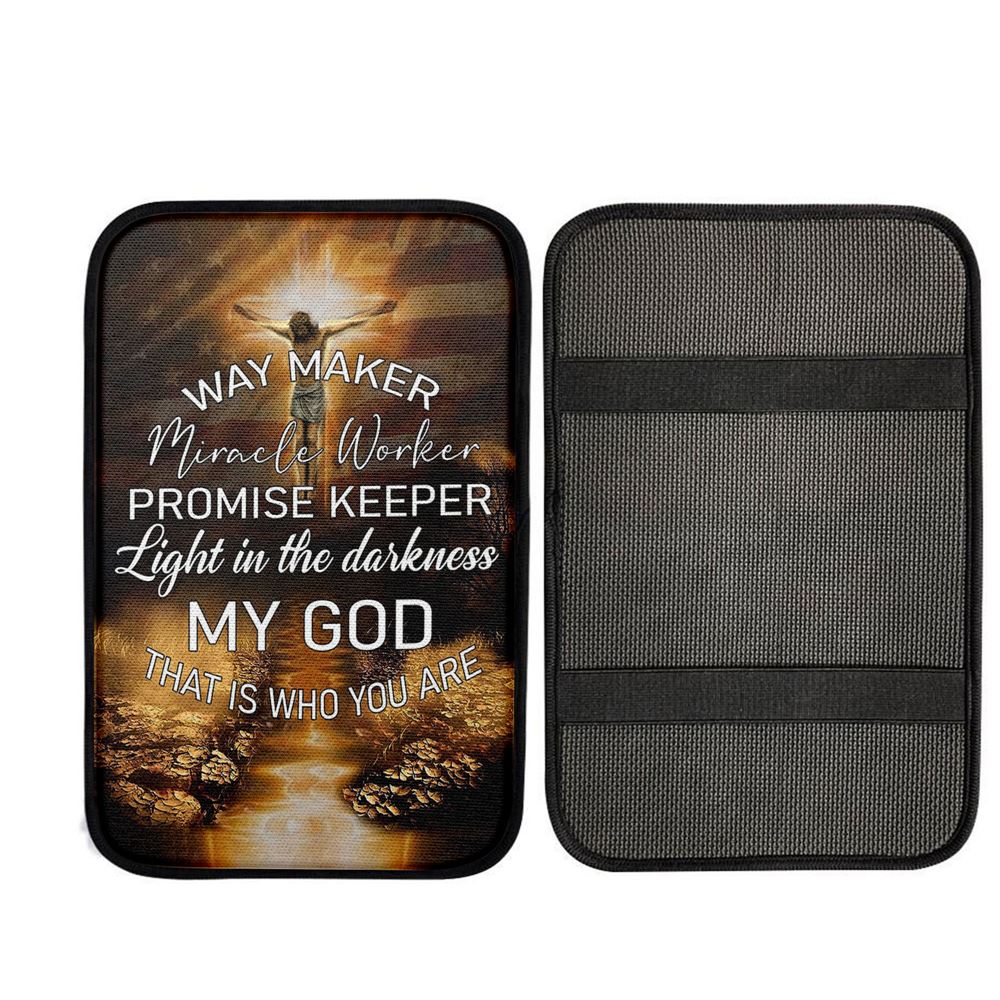 Way Maker Miracle Worker Promise Keeper Car Center Console Cover, Religious Car Interior Accessories