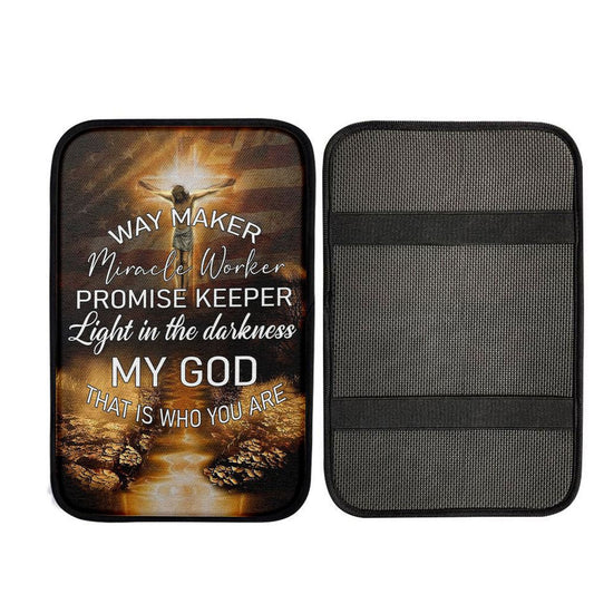 Way Maker Miracle Worker Promise Keeper Car Center Console Cover, Religious Car Interior Accessories
