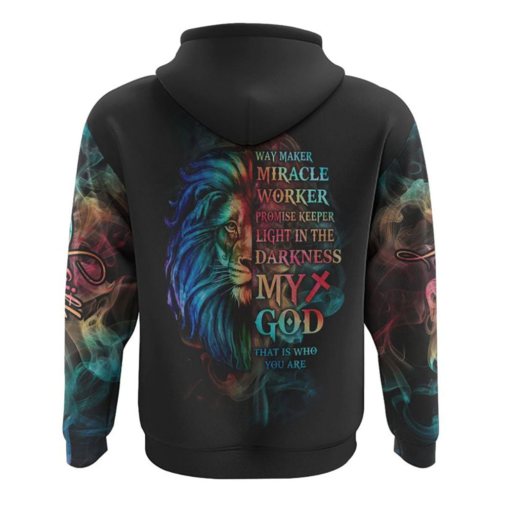 Way Maker Miracle Worker Promise Keeper Half Lion Smoke All Over Print 3D Hoodie, Christian Hoodie, Christian Sweatshirt, Bible Verse Shirt