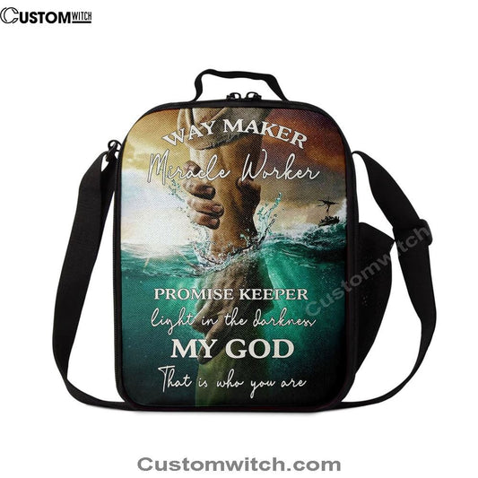 Way Maker Miracle Worker Promise Keeper Hand Of God Lunch Bag For Men And Women, Spiritual Christian Lunch Box For School, Work