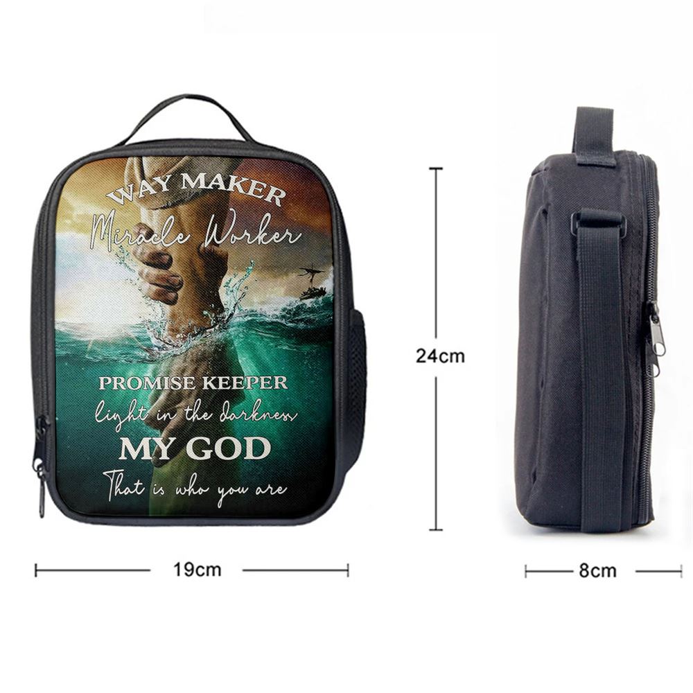 Way Maker Miracle Worker Promise Keeper Hand Of God Lunch Bag For Men And Women, Spiritual Christian Lunch Box For School, Work