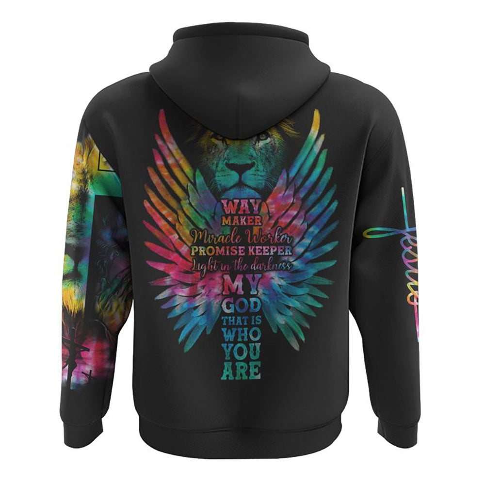 Way Maker Miracle Worker Promise Keeper Life In The Darkness Colorful Lion Wings All Over Print 3D Hoodie, Christian Hoodie, Bible Verse Shirt