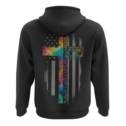 Way Maker Miracle Worker Tie Dye Flag Cross All Over Print 3D Hoodie, Christian Hoodie, Christian Sweatshirt, Bible Verse Shirt