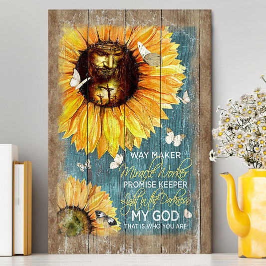 Way Maker Promise Keeper My Savior Sunflower Butterfly Canvas Print - Inspirational Canvas Art - Christian Wall Art Home Decor