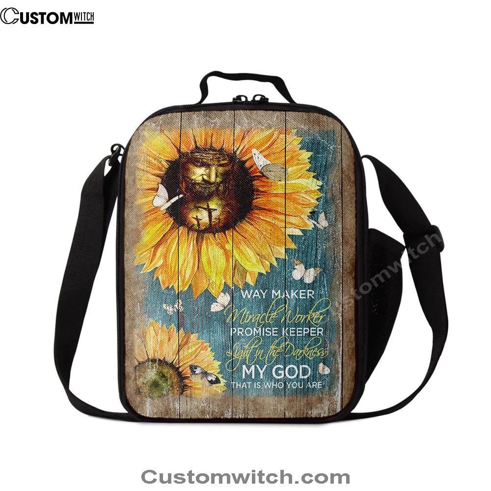 Way Maker Promise Keeper My Savior Sunflower Butterfly Lunch Bag For Men And Women, Spiritual Christian Lunch Box For School, Work