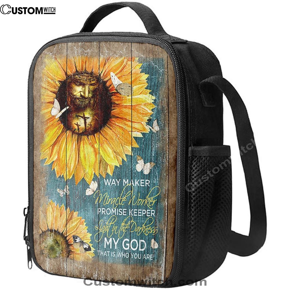 Way Maker Promise Keeper My Savior Sunflower Butterfly Lunch Bag For Men And Women, Spiritual Christian Lunch Box For School, Work