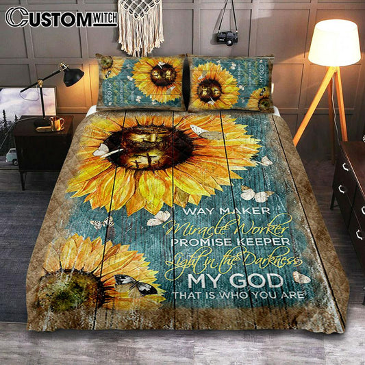 Way Maker Promise Keeper My Savior Sunflower Butterfly Quilt Bedding Set Print - Inspirational Quilt Bedding Set Art - Christian Bedroom Home Decor