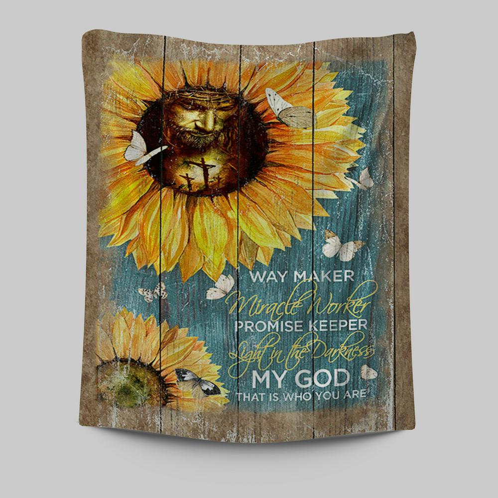 Way Maker Promise Keeper My Savior Sunflower Butterfly Tapestry Print - Inspirational Tapestry Art - Christian Wall Art Home Decor