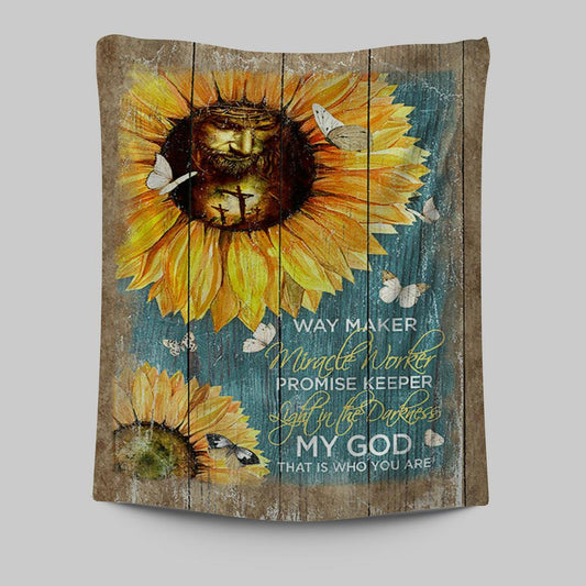 Way Maker Promise Keeper My Savior Sunflower Butterfly Tapestry Print - Inspirational Tapestry Art - Christian Wall Art Home Decor