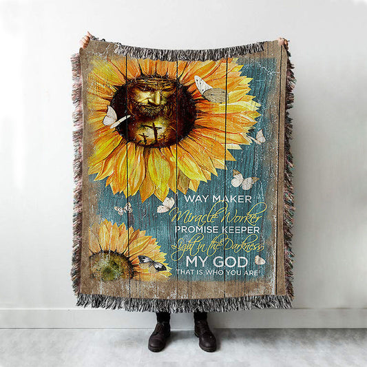 Way Maker Promise Keeper My Savior Sunflower Butterfly Woven Blanket Print - Inspirational Woven Blanket Art - Christian Throw Blanket Home Decor