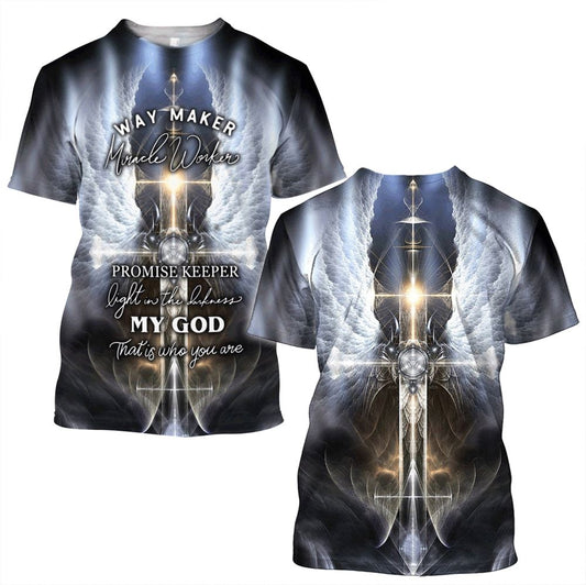 Way Marker Cross With Wings Jesus Unisex All Over Print 3D T Shirt For Men And Women, Christian T-Shirt, Faith Shirt