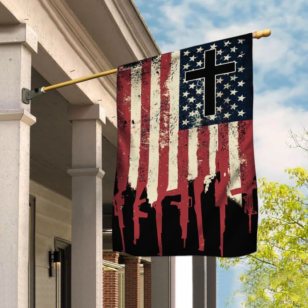 We The People 2nd Amendment Christian Cross US House Flags, Christian Flag, Scripture Flag, Garden Banner