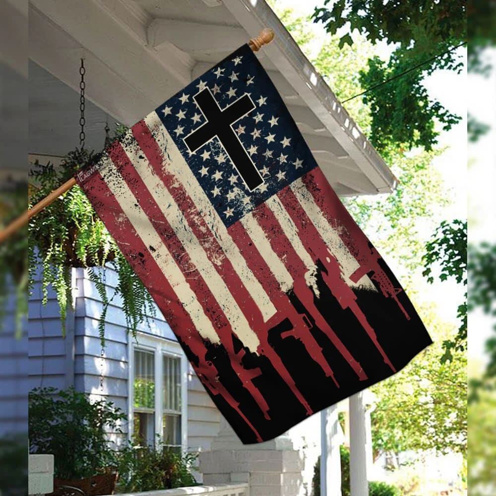 We The People 2nd Amendment Christian Cross US House Flags, Christian Flag, Scripture Flag, Garden Banner