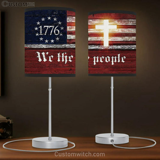 We The People Cross Us Flag Table Lamb Gift - Bible Verse Table Lamb - Religious Bedroom Decor