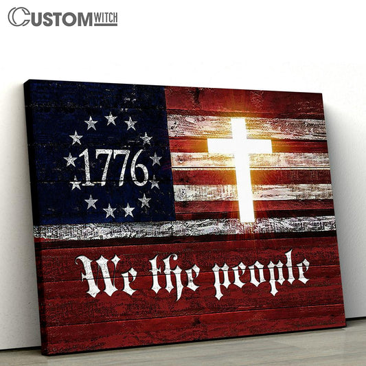 We The People Cross Us Flag Canvas Wall Art - Bible Verse Canvas - Religious Prints