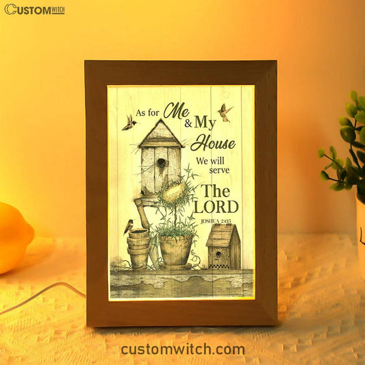 We Will Serve The Lord Frame Lamp Prints - Christian Decor - Bible Verse Wooden Lamp