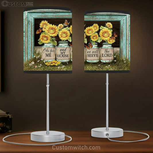 We Will Serve The Lord Sunflower Jars Butterfly Table Lamb Art - Bible Verse Lamb Gift - Christian Bedroom Decor