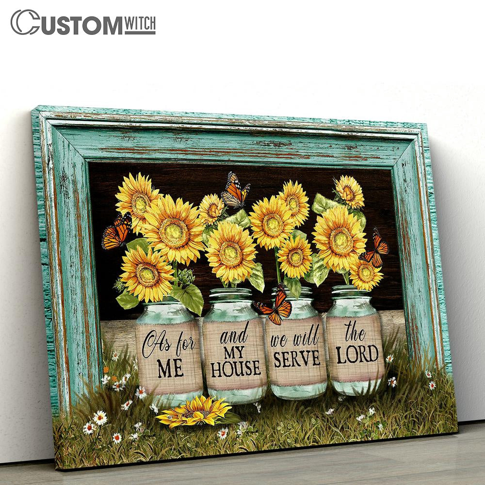 We Will Serve The Lord Sunflower Jars Butterfly Canvas Art - Bible Verse Wall Art - Wall Decor Christian