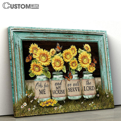 We Will Serve The Lord Sunflower Jars Butterfly Canvas Art - Bible Verse Wall Art - Wall Decor Christian