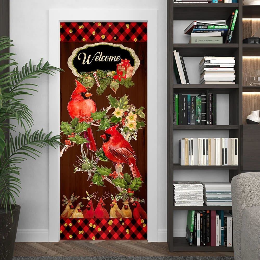 Welcome Home Cardinal Christmas Door Cover, Cardinal Christmas Decor, Christmas Door Knob Covers, Christmas Outdoor Decoration