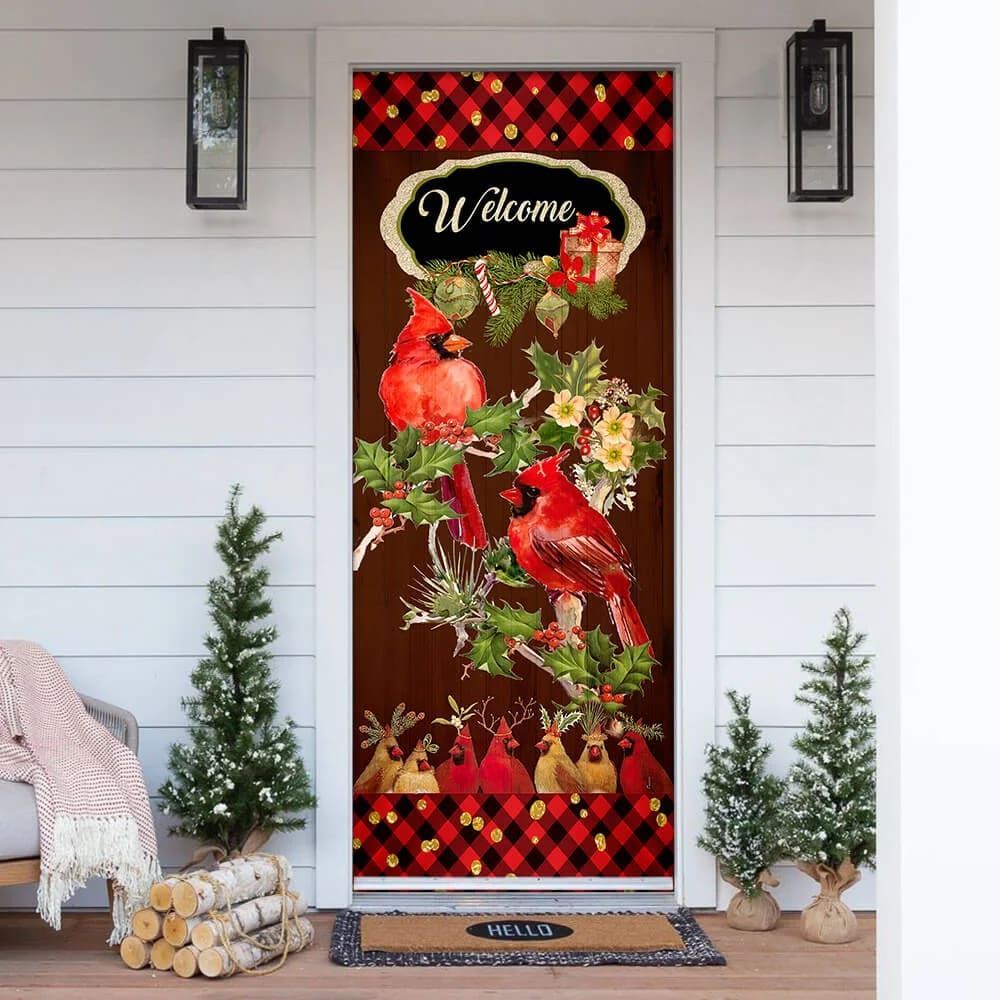 Welcome Home Cardinal Christmas Door Cover, Cardinal Christmas Decor, Christmas Door Knob Covers, Christmas Outdoor Decoration
