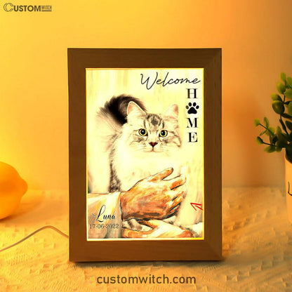 Welcome Home Jesus With Cat Frame Lamp Art - Cat In The Arms of Jesus Frame Lamp Prints - Cat Loss Gift - Customized Cat Photos