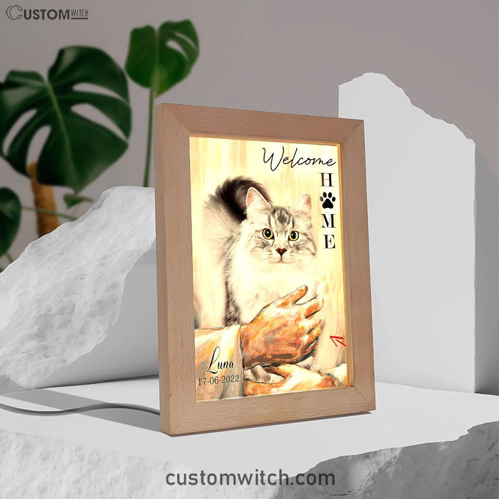Welcome Home Jesus With Cat Frame Lamp Art - Cat In The Arms of Jesus Frame Lamp Prints - Cat Loss Gift - Customized Cat Photos