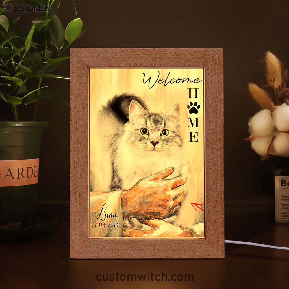 Welcome Home Jesus With Cat Frame Lamp Art - Cat In The Arms of Jesus Frame Lamp Prints - Cat Loss Gift - Customized Cat Photos