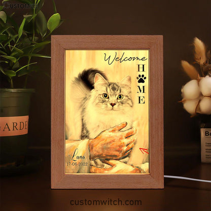 Welcome Home Jesus With Cat Frame Lamp Art - Cat In The Arms of Jesus Frame Lamp Prints - Cat Loss Gift - Customized Cat Photos