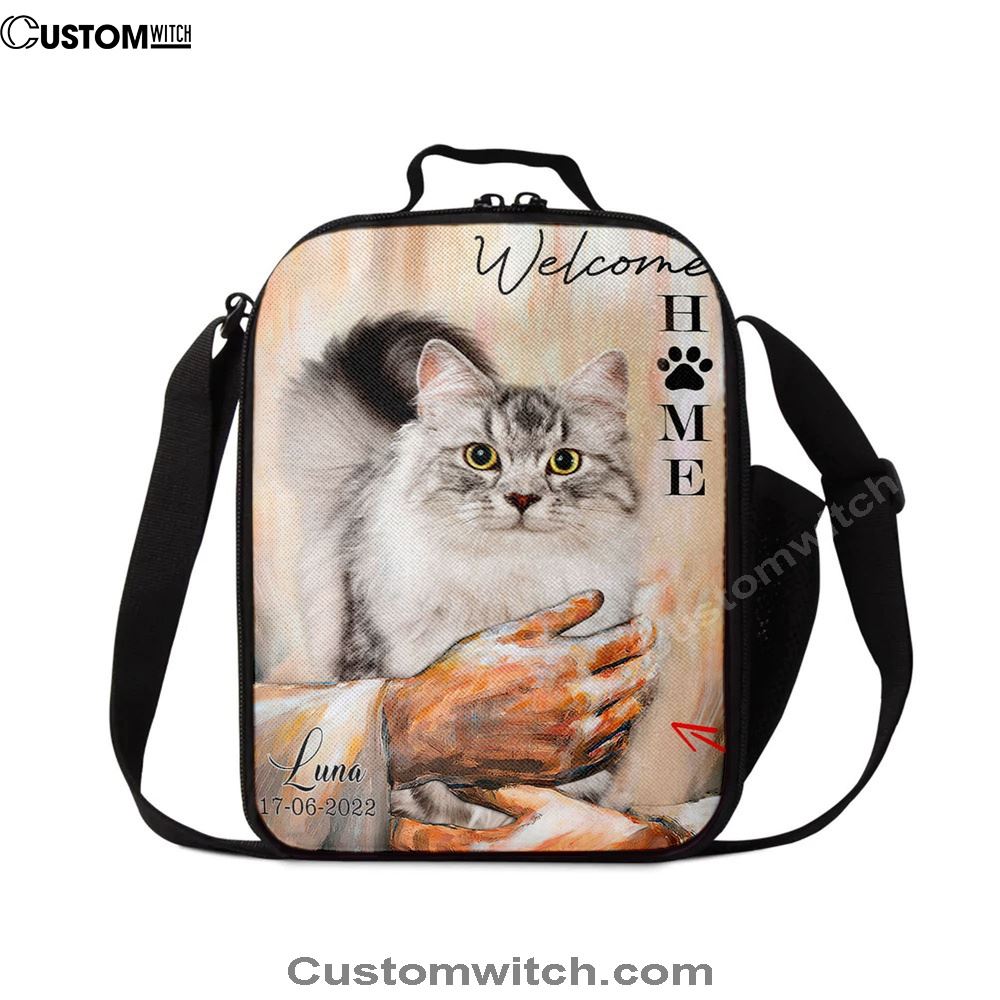 Welcome Home Jesus With Cat Lunch Bag For Men And Women - Cat In The Arms of Jesus Lunch Bag - Cat Loss Gift - Customized Cat Photos