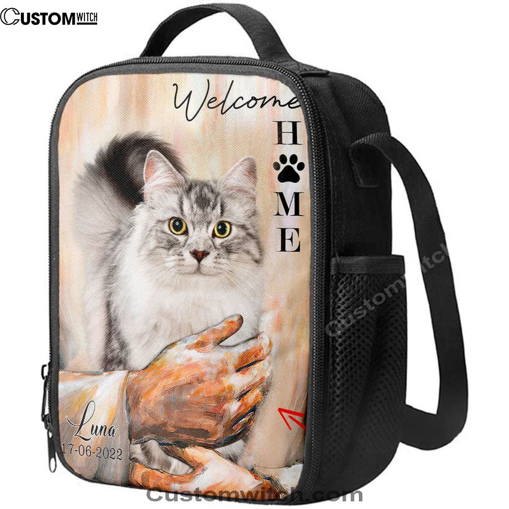 Welcome Home Jesus With Cat Lunch Bag For Men And Women - Cat In The Arms of Jesus Lunch Bag - Cat Loss Gift - Customized Cat Photos