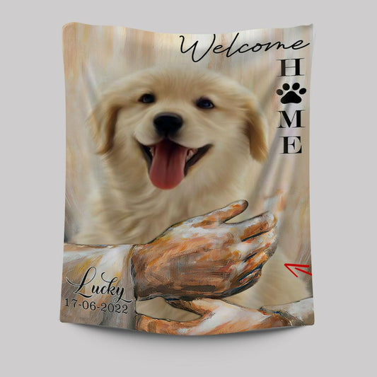 Welcome Home Jesus With Cat Tapestry Wall Art - Cat In The Arms of Jesus Tapestry Prints - Cat Loss Gift - Customized Dog Cat