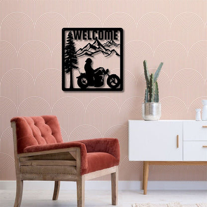Welcome Metal Sign, Biker Welcome Sign, Motorcycle Welcome Sign, Metal Sign Dads Mancave Wall Decoration, Garage Wall Sign