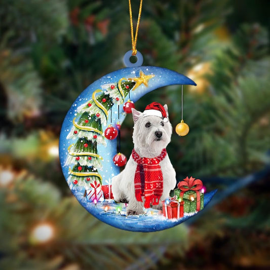 West Highland White TerrierWestie On The Moon Merry Christmas Hanging Ornament, Christmas Gift, Christmas Tree Decorations, Christmas Ornament 2023