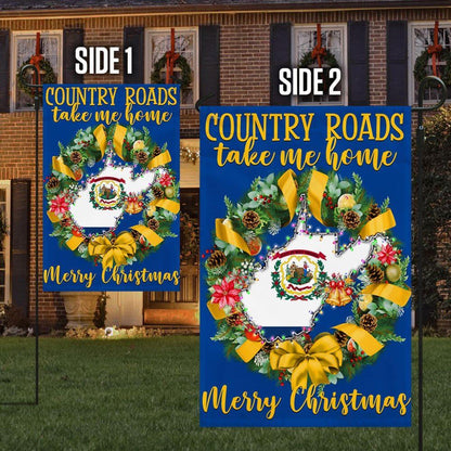 West Virginia Merry Christmas Country Roads Take Me Home Flag, Christmas Garden Flag, Home Decor Accessories, Christmas Outdoor Decor Ideas