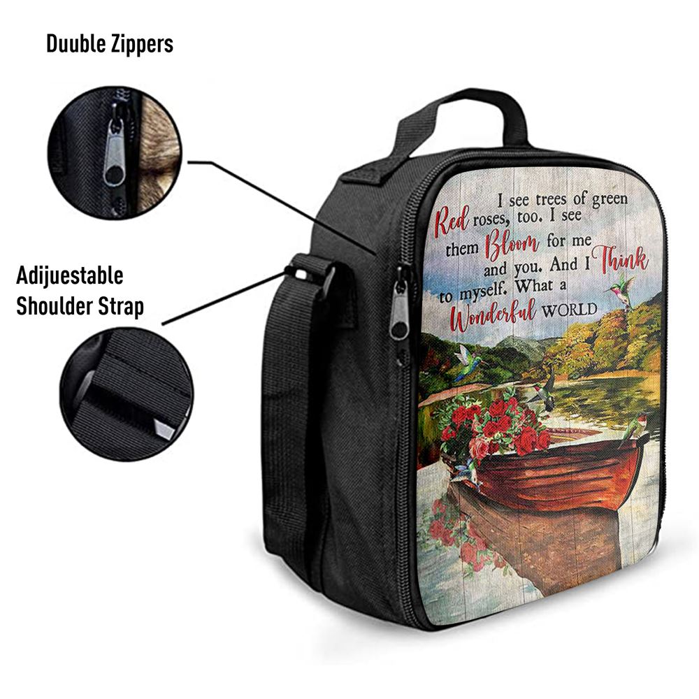 What A Wonderful World Boat Red Rose Lake Lunch Bag For Men And Women, Spiritual Christian Lunch Box For School, Work